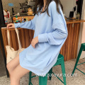 Casual all-match v-neck blue blouse